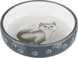 Kauss lühikese ninaga kassidele, keraamiline, 0,3 l/ø 15 cm, hall/valge