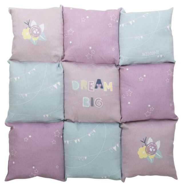 Lamamismatt Patchwork Junior 60 × 60 cm, hele lilla/münt/roosa