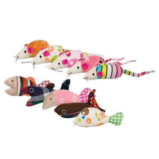Mänguasi kassidele Hiir/kala, kangas, kassinõges, 9-12 cm