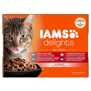 Täissööt (konserv) IAMS Delights täiskasvanutele, erinevad kalad - merekollektsioon kastmes 1,02 kg