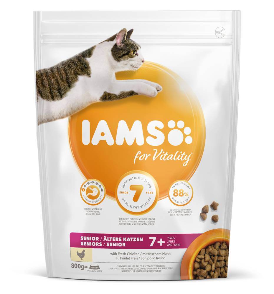 Kuiv täissööt IAMS CAT Senior 7+ kanaga 800g vanematele kassidele
