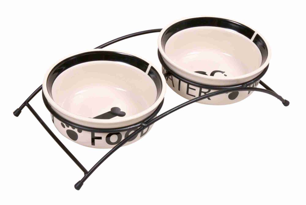 Keraamilised kausid tõstetud alusel Eat on Feet, 2 × 0.6 l/ø 15 cm, valge/must