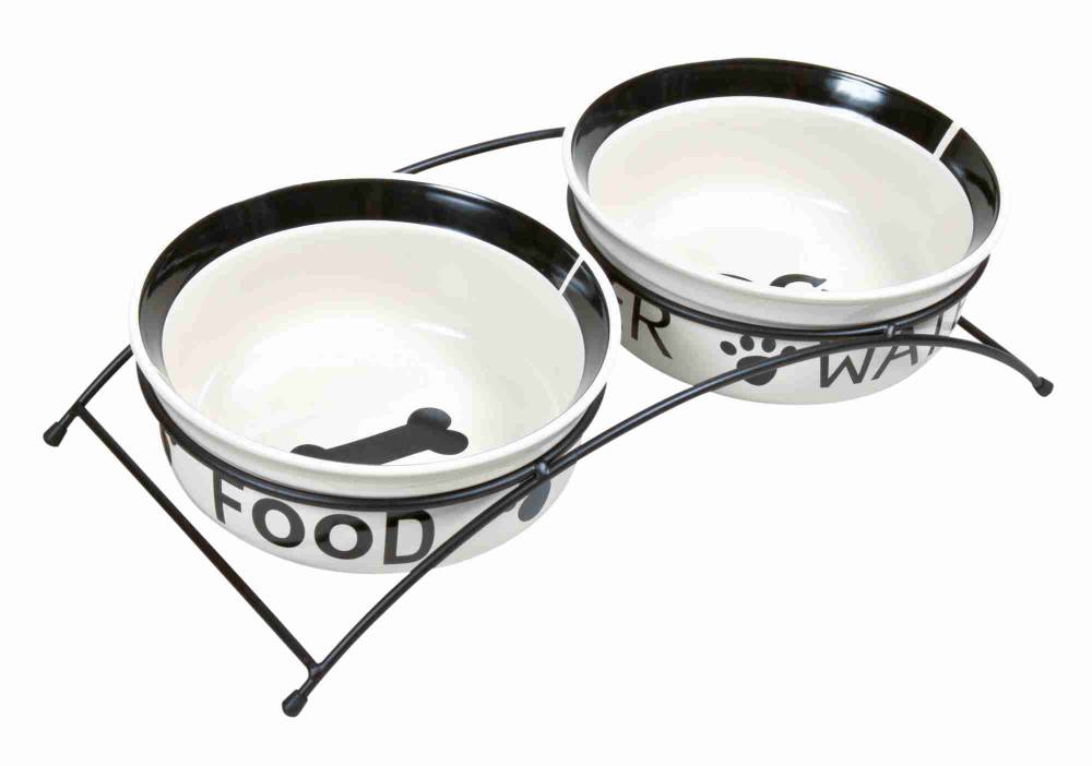 Keraamilised kausid tõstetud alusel Eat on Feet, 2 × 1.6 l/ø 20 cm, valge/must
