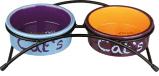 Keraamilised kausid tõstetud alusel Eat on Feet, 2 × 0.3 l/ø 12 cm, helesinine/oranž/lilla