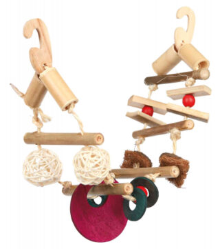 Mänguasi papagoidele Rippsild sisalil, bambus/kookos/ratan/puit, 45 cm