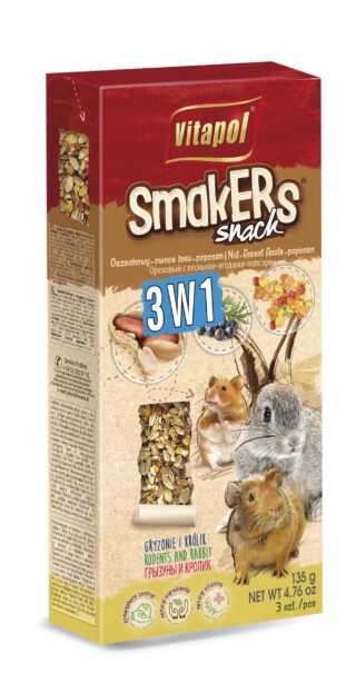Maius närilistele ja küülikutele SMAKERS 3 in 1 (pähklid/metsaviljad/popcorn) 2tk 135g
