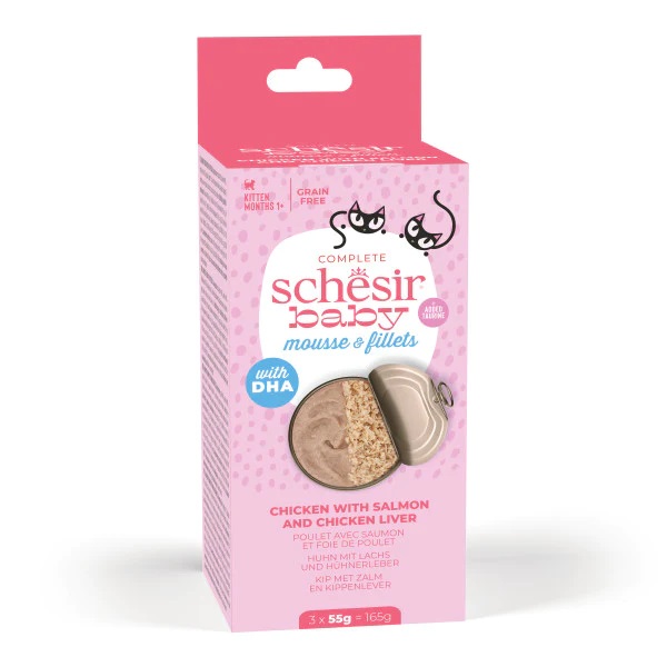 Schesir Baby Cat kanaliha + lõhe multipakk vaht ja ribad 3x55g konserv kassipoegadele