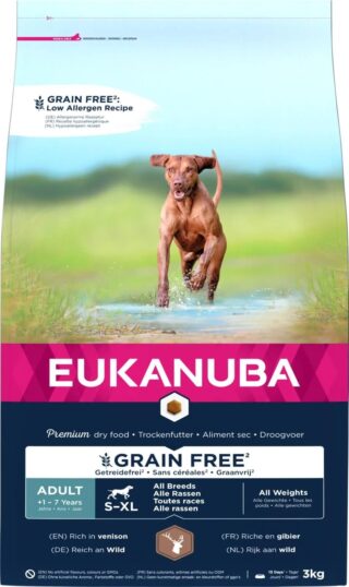 EUKANUBA Adult hirvelihaga kõikidele koertele teraviljavaba 3 kg