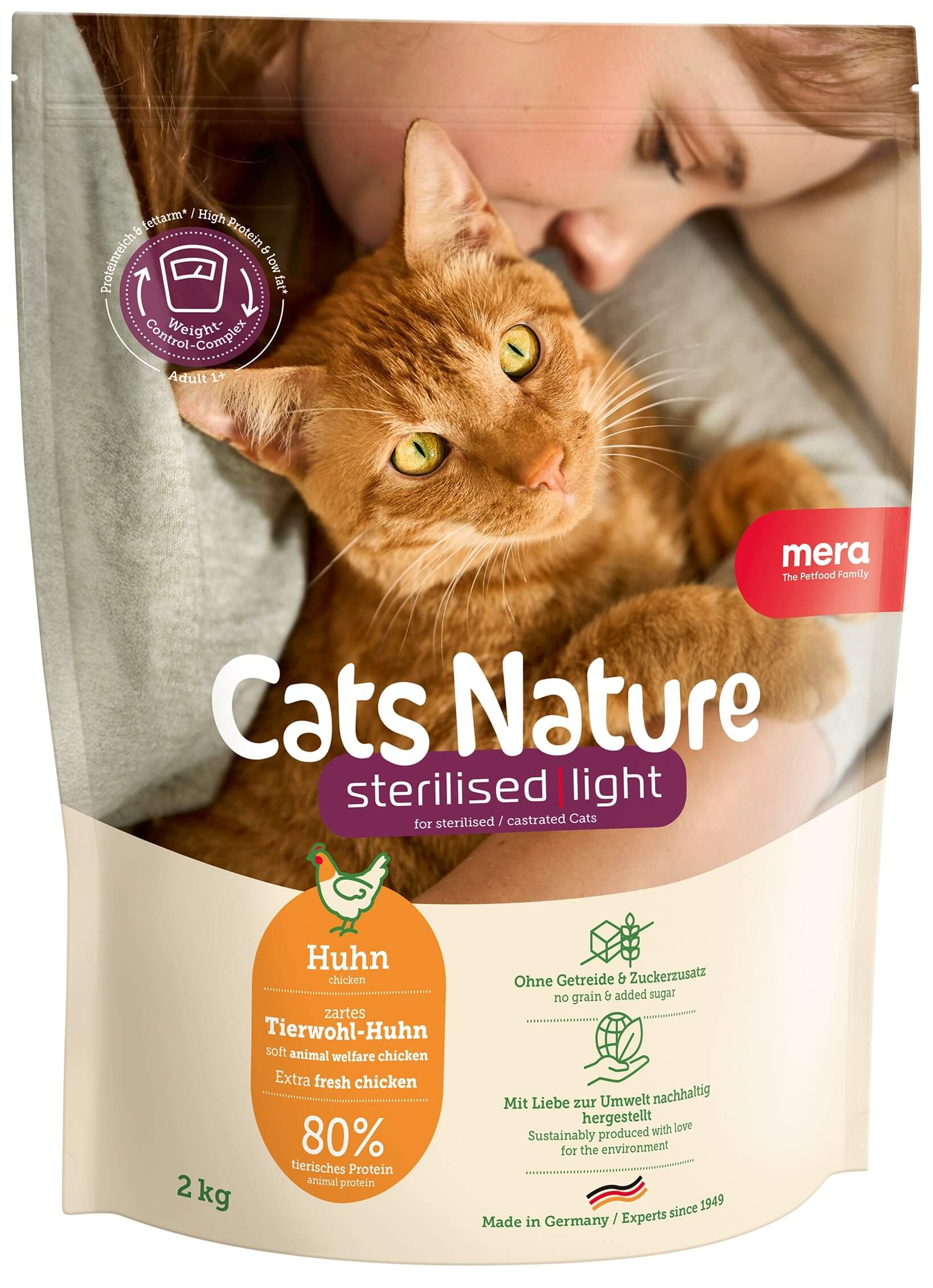 Mera Cats Nature Sterilised / Light kuivtoit kassidele kanaga 2kg