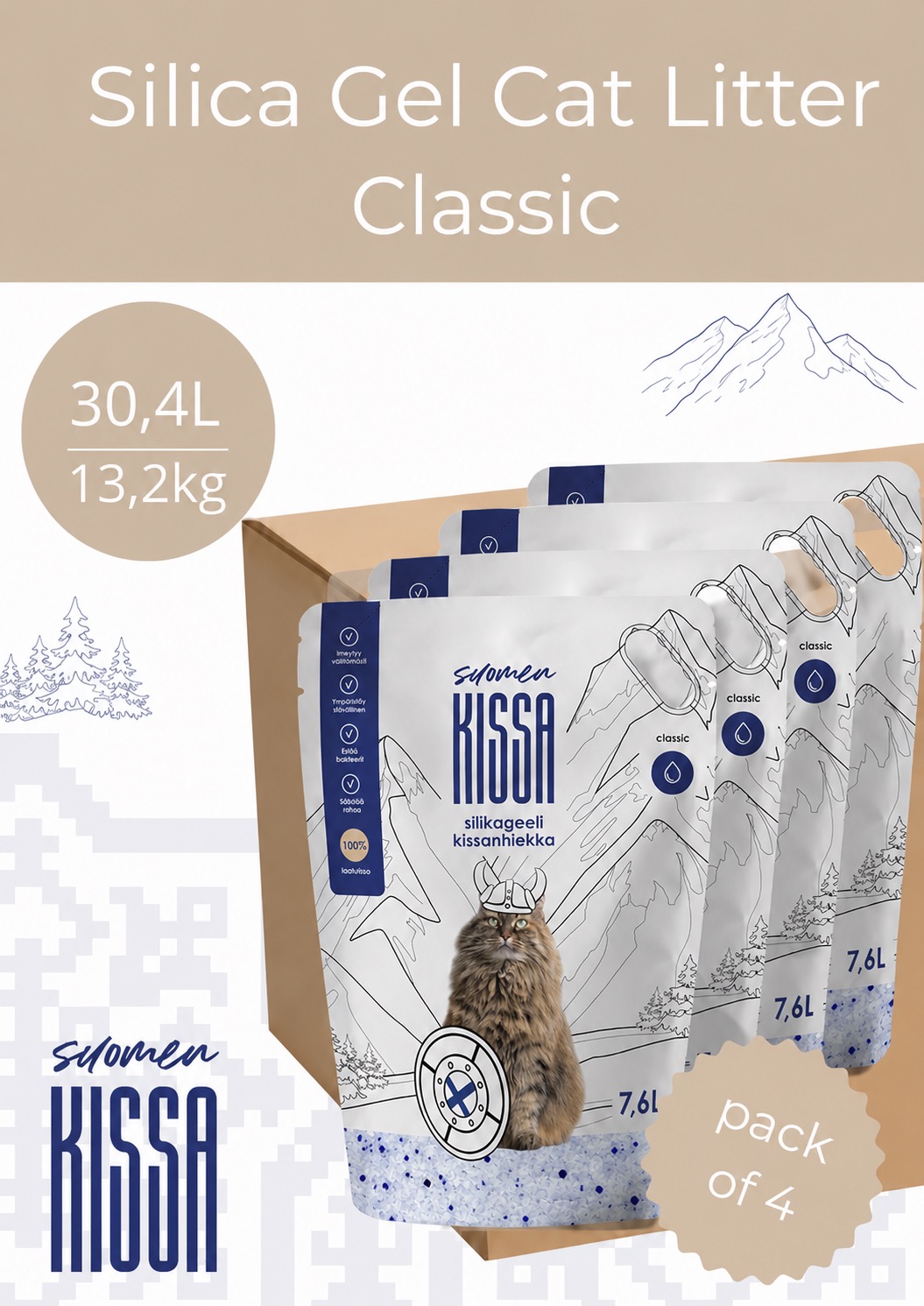Suomen Kissa lõhnatu silikageelist kassiliiv 30,4L