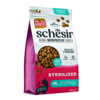 Schesir Animal Monoprotein Sterilized kalaga 400g kuivtoit steriliseeritud kassidele