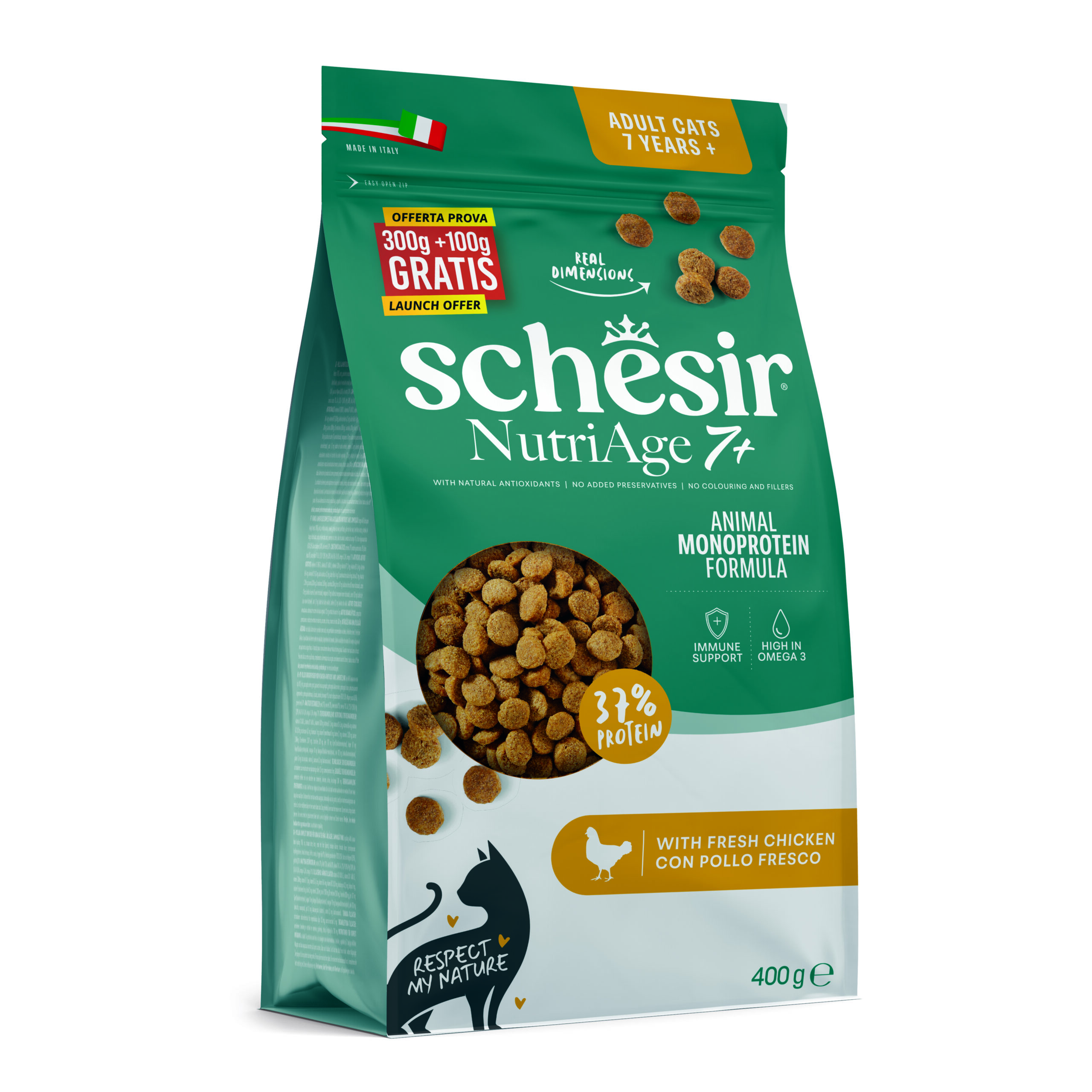 Schesir Animal Monoprotein NutriAge 7+ kanaga 400g kuivtoit eakatele kassidele