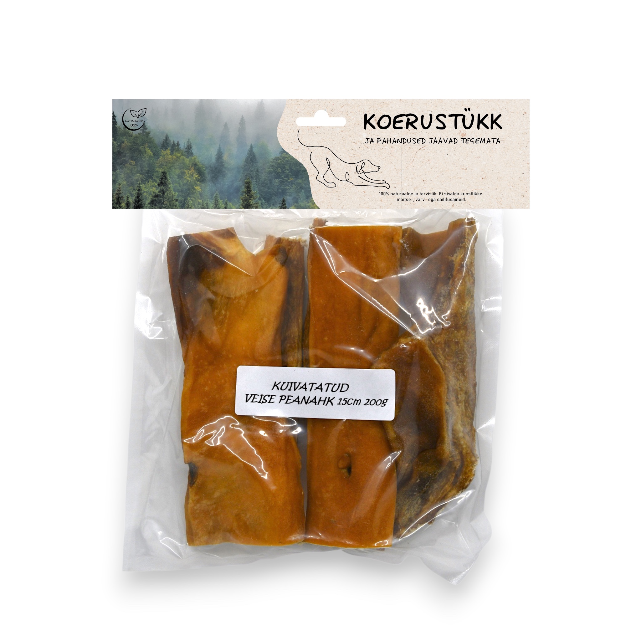 Koerustükk kuivatatud veise peanahk 15cm koerale 200g