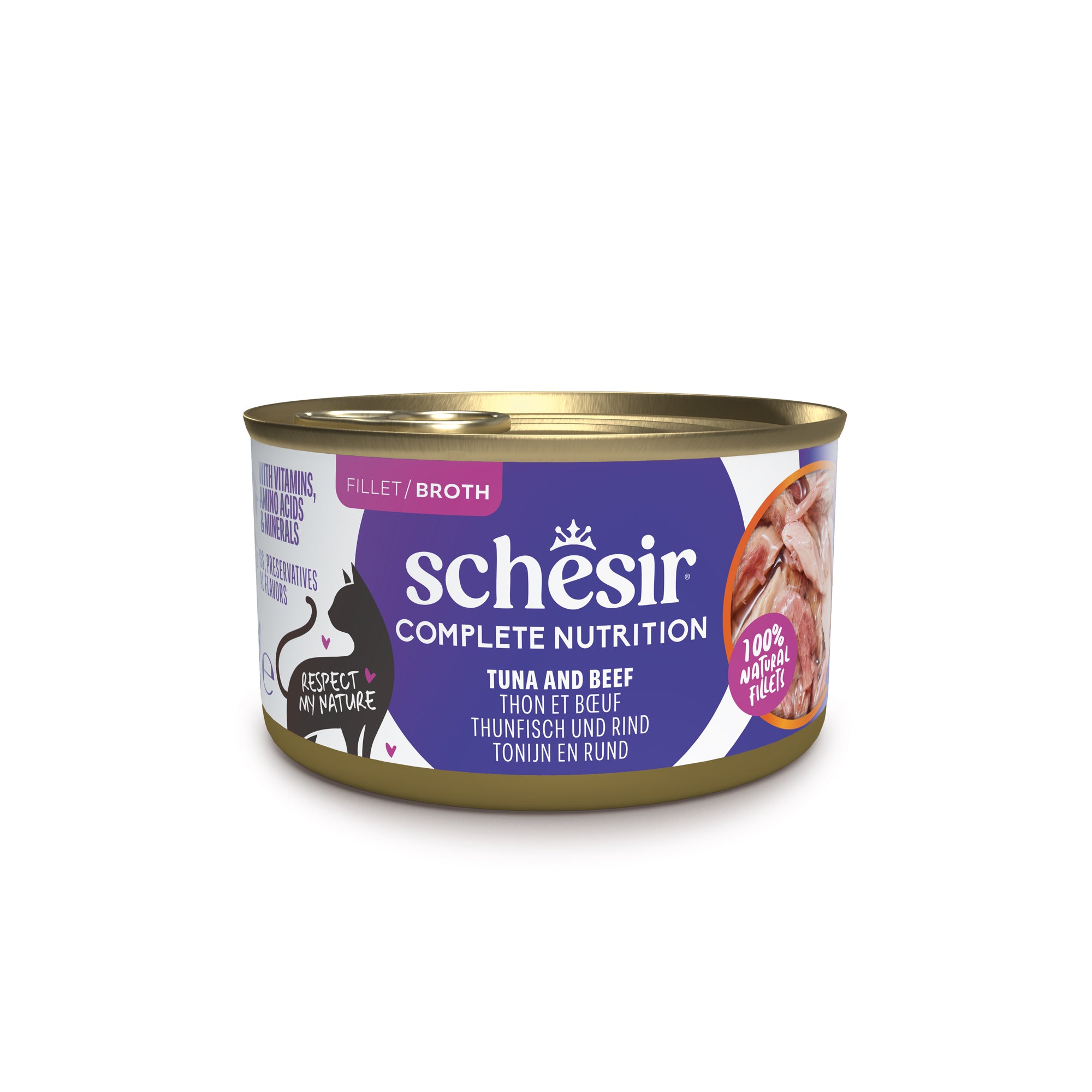 Schesir Complete Nutrition tuunikala ja veiselihaga puljongis 85g kassikonserv
